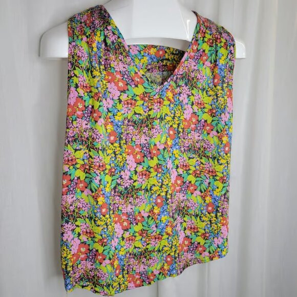 Rose & Rhyme Vibrant Floral Print w/ Rouching at Shoulders, L - Picture 2 of 7